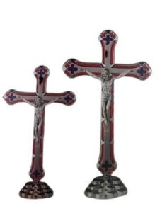 Cruz Niquel C/Base 20Cm Esmalte Rojo