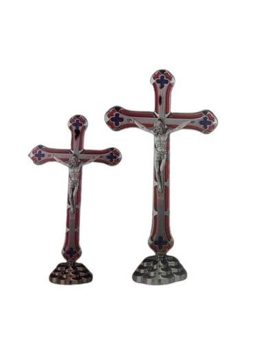 Cruz Niquel C/Base 20Cm Esmalte Rojo