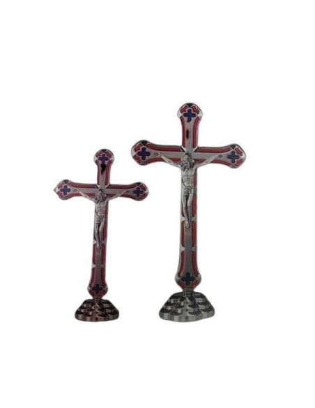 Cruz Niquel C/Base 20Cm Esmalte Rojo