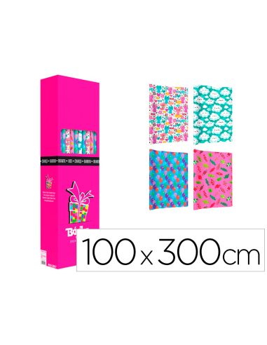 Papel De Regalo Basika Infantil Rollo Ancho 1 M Longitud 3 Mt Diseños Surtidos