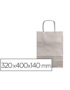 Bolsa Papel Q-Connect Kraft Plata L Con Asa Retorcida 320X400X140 Mm
