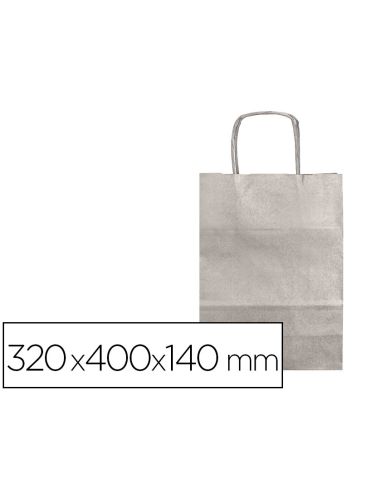 Bolsa Papel Q-Connect Kraft Plata L Con Asa Retorcida 320X400X140 Mm