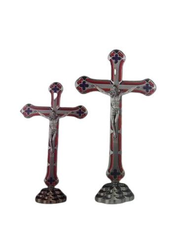 Cruz Niquel C/Base 15Cm Esmalte Rojo