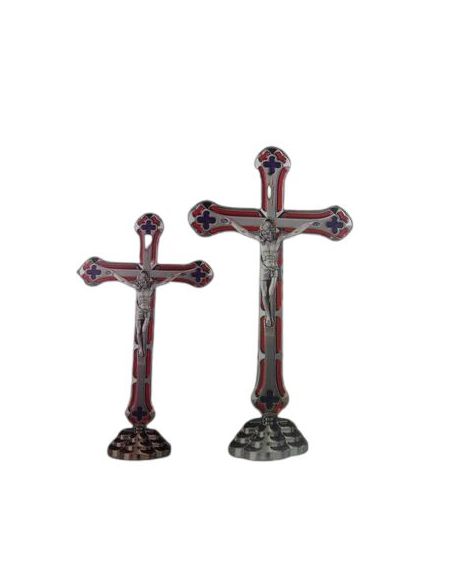 Cruz Niquel C/Base 15Cm Esmalte Rojo