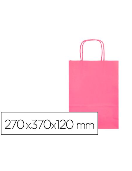 Bolsa Papel Q-Connect Celulosa Rosa M Con Asa Retorcida 270X370X120 Mm