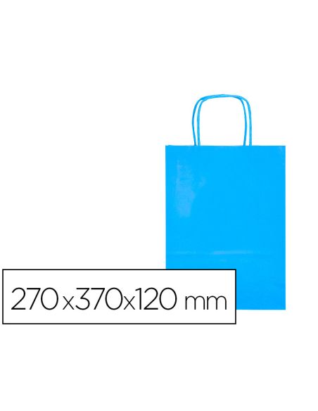 Bolsa Papel Q-Connect Celulosa Celeste M Con Asa Retorcida 270X370X120 Mm