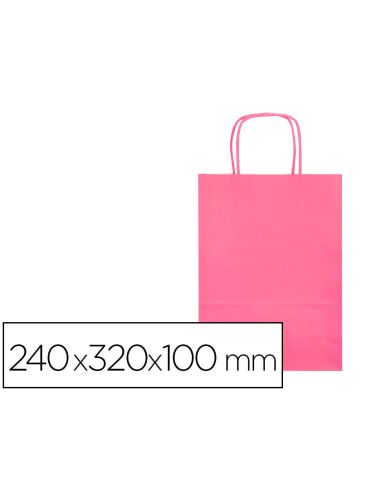 Bolsa Papel Q-Connect Celulosa Rosa S Con Asa Retorcida 240X320X100 Mm