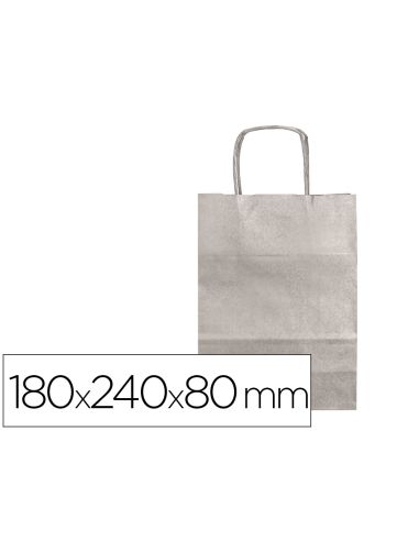 Bolsa Papel Q-Connect Kraft Plata Xs Con Asa Retorcida 180X240X80 Mm