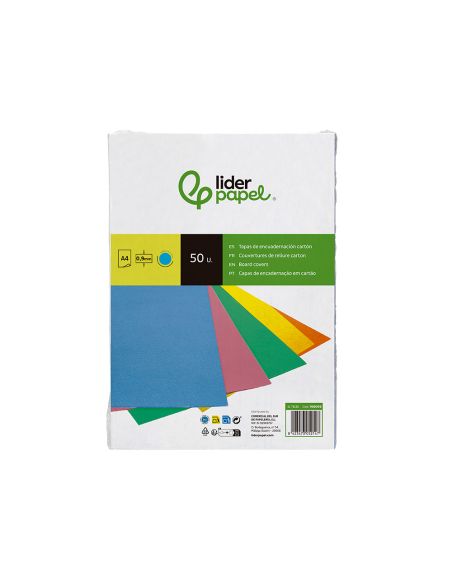 Tapa Encuadernacion Liderpapel Carton A4 0,9Mm Azul Fluor Paquete De 50 Unidades