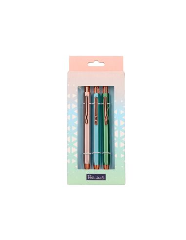 Boligrafo Belius Brela Cuerpo Hexagonal Con Clip Colores Pasteles Caja De Regalo Con 3 Boligrafos
