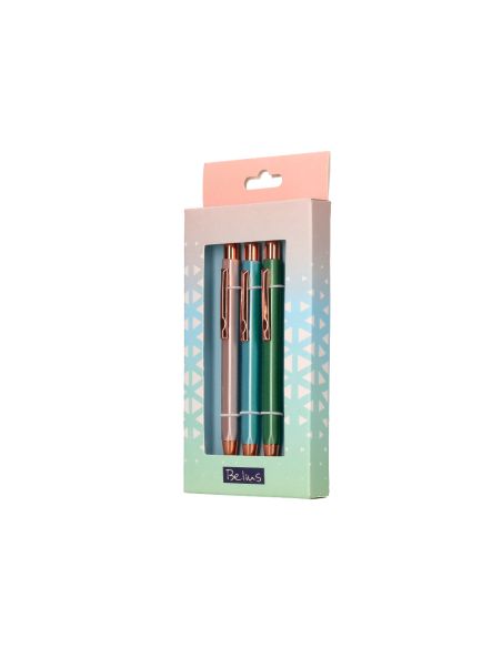 Boligrafo Belius Brela Cuerpo Hexagonal Con Clip Colores Pasteles Caja De Regalo Con 3 Boligrafos