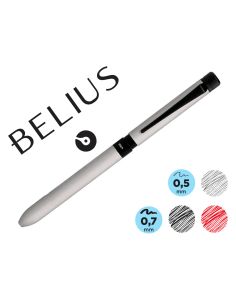 Boligrafo Belius Zurich 3 En 1 Cuerpo Plateado Tinta Negra Y Roja Portaminas 0,5 Mm En Estuche