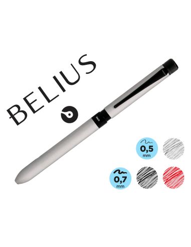 Boligrafo Belius Zurich 3 En 1 Cuerpo Plateado Tinta Negra Y Roja Portaminas 0,5 Mm En Estuche