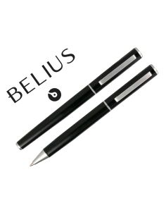Juego Boligrafo Y Roller Belius Norwich Cuerpo Negro Mate Y Detalles Cromados Satinados En Caja Regalo