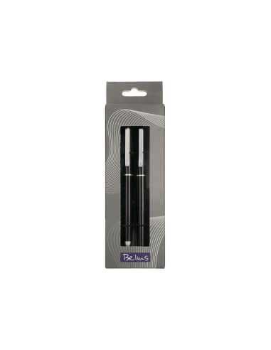 Juego Boligrafo Y Roller Belius Norwich Cuerpo Negro Mate Y Detalles Cromados Satinados En Caja Regalo