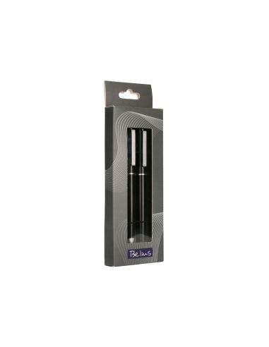 Juego Boligrafo Y Roller Belius Norwich Cuerpo Negro Mate Y Detalles Cromados Satinados En Caja Regalo
