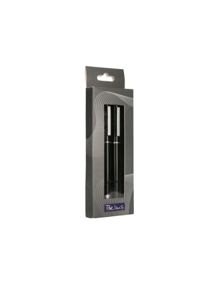 Juego Boligrafo Y Roller Belius Norwich Cuerpo Negro Mate Y Detalles Cromados Satinados En Caja Regalo