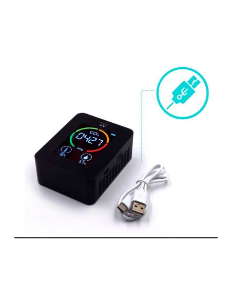 Medidor De Co2 Ewent Pantalla Led Color Detector Calidad Aire Con Indicador De Temperatura Y Humedad Usb-C