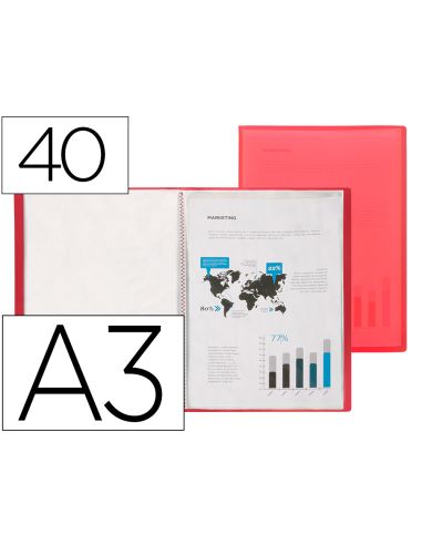 Carpeta Liderpapel Escaparate 40 Fundas Polipropileno Din A3 Rojo Translucido