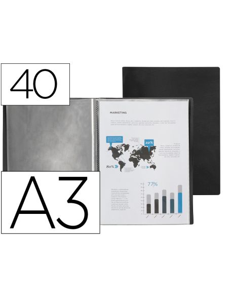 Carpeta Liderpapel Escaparate 40 Fundas Polipropileno Din A3 Negro Opaco
