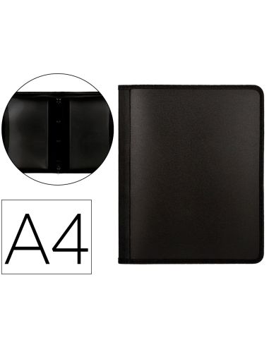 Carpeta Liderpapel 4 Anillas 25 Mm Polipropileno Cierre Cremallera 4 Bolsillos Interiores Con Ribete Color Negro