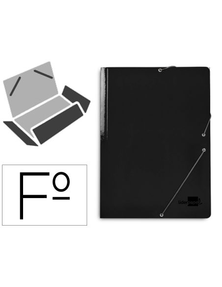 Carpeta Liderpapel Gomas Tres Solapas Carton Plastificado Folio Color Negro