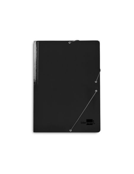 Carpeta Liderpapel Gomas Tres Solapas Carton Plastificado Folio Color Negro