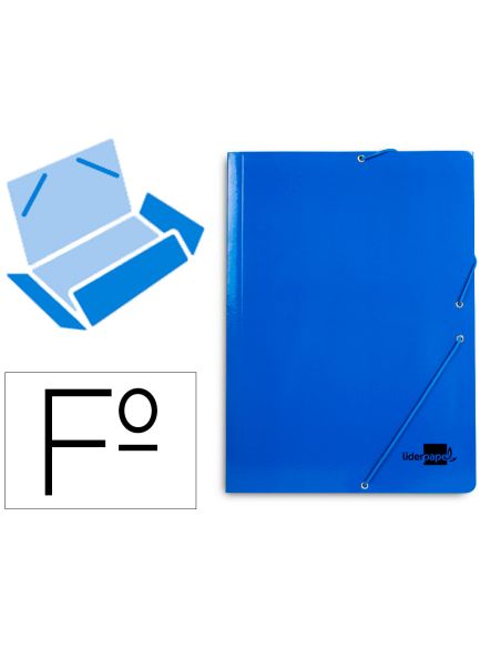 Carpeta Liderpapel Gomas Tres Solapas Carton Plastificado Folio Color Azul