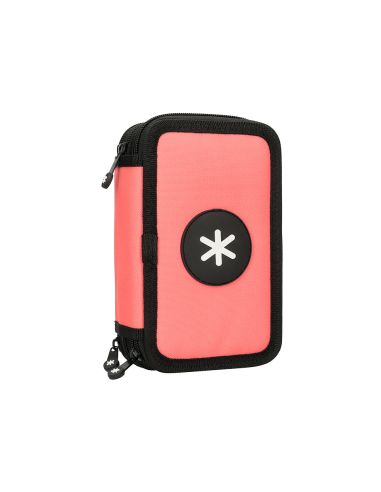 Plumier Escolar Antartik Triple Cremallera Color Coral 36 Piezas
