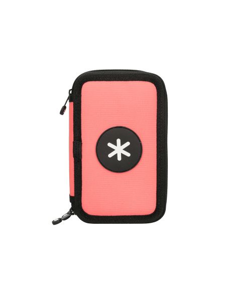 Plumier Escolar Antartik Triple Cremallera Color Coral 36 Piezas