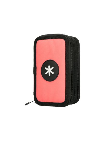 Plumier Escolar Antartik Triple Cremallera Color Coral 36 Piezas
