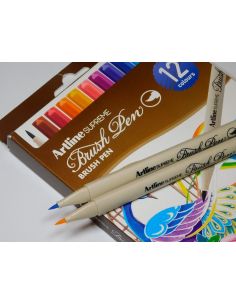 Rotulador Artline Supreme Brush Pintura Base Agua Punta Tipo Pincel Trazo Fino Bolsa 12 Unidades Colores Surtidos 2