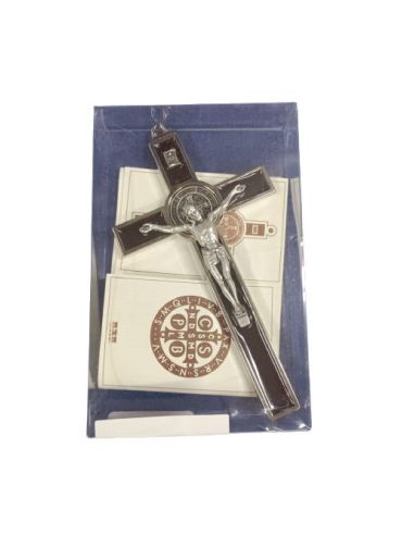 Cruz Metal San Benito Esmaltada 13,5Cm Color Marron