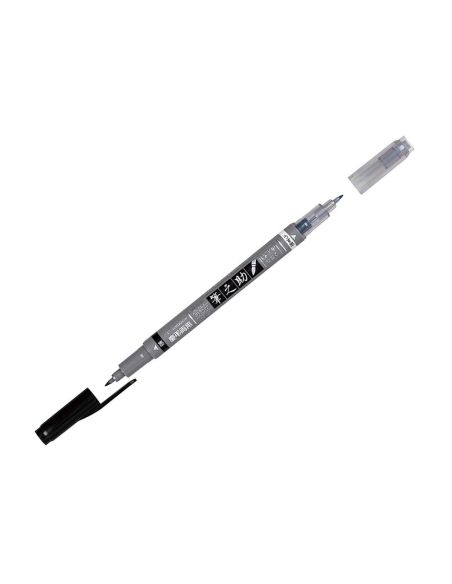 Rotulador Tombow Fudenosuke Tinta Base De Agua Doble Punta Blanda Color Gris/Negro