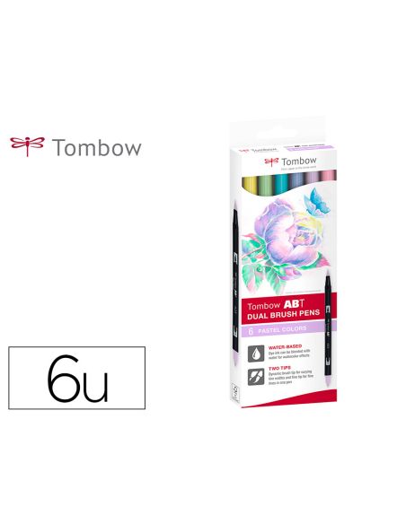 Rotulador Tombow Abt Dual Brush Acuarelable Doble Punta Fina/Pincel Estuche De 6 Colores Pastel