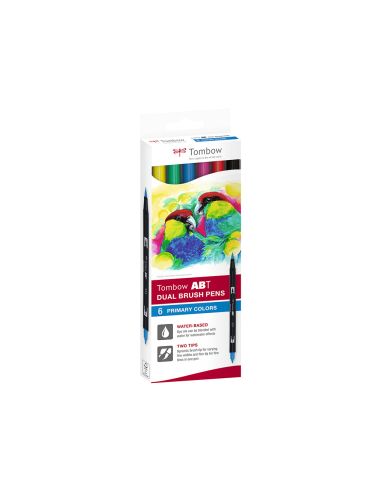 Rotulador Tombow Abt Dual Brush Acuarelable Doble Punta Fina/Pincel Estuche De 6 Colores Primarios