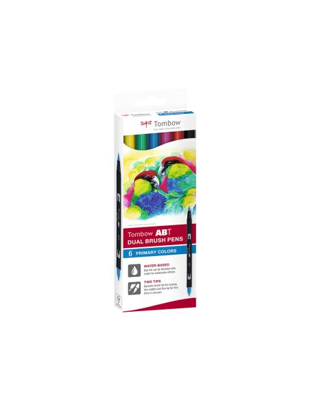 Rotulador Tombow Abt Dual Brush Acuarelable Doble Punta Fina/Pincel Estuche De 6 Colores Primarios
