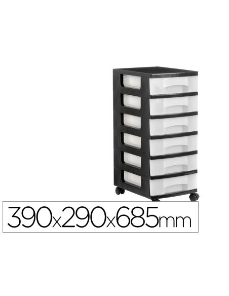 Cajonera Archivo 2000 6 Cajones Transparente Carcasa Negra 6 Litros Con Ruedas 390X290X685 Mm
