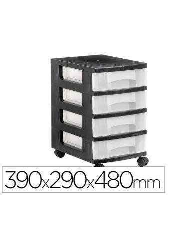 Cajonera Archivo 2000 4 Cajones Transparente Carcasa Negra 6 Litros Con Ruedas 390X290X480 Mm
