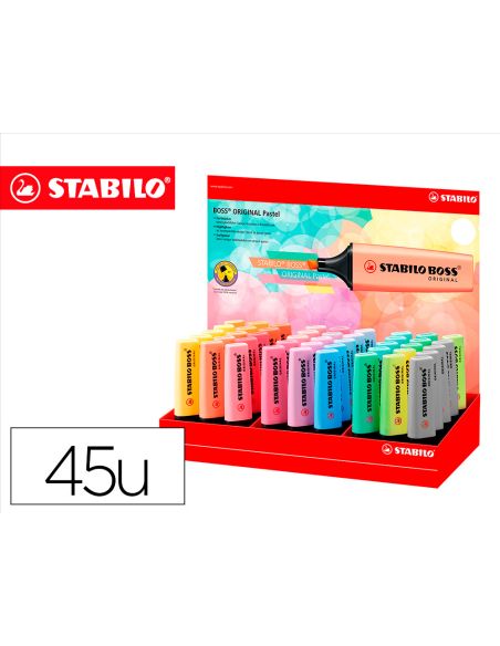 Rotulador Stabilo Boss Fluorescente 70 Pastel Expositor De 45 Unidades Colores Surtidos