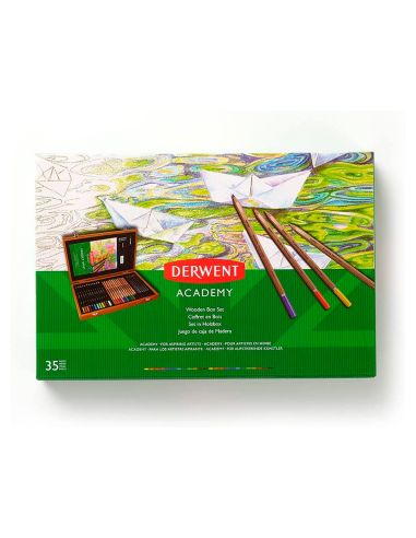 Estuche De Pintura Derwent Academy Madera Lapices De Colores 35 Piezas