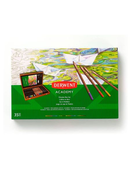 Estuche De Pintura Derwent Academy Madera Lapices De Colores 35 Piezas