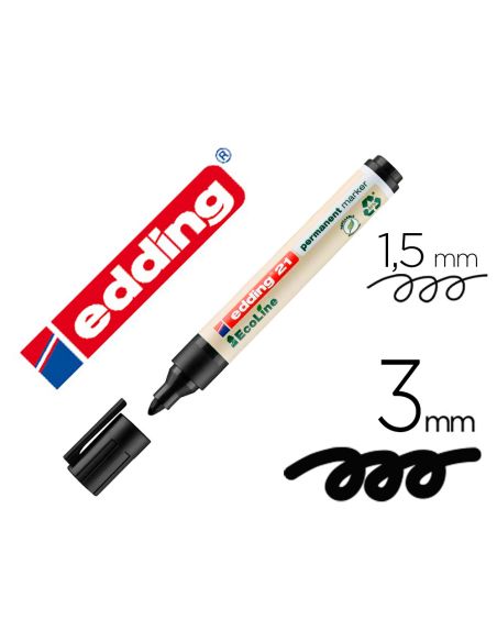Rotulador Edding 21 Marcador Permanente Ecoline 90% Reciclado Color Negro Punta Redonda 1,5-3 Mm Recargable