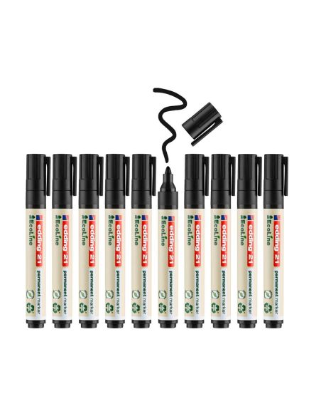 Rotulador Edding 21 Marcador Permanente Ecoline 90% Reciclado Color Negro Punta Redonda 1,5-3 Mm Recargable
