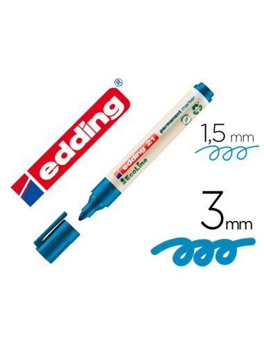 Rotulador Edding 21 Marcador Permanente Ecoline 90% Reciclado Color Azul Punta Redonda 1,5-3 Mm Recargable