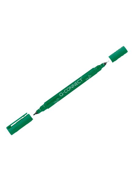 Rotulador Q-Connect Marcador Permanente Doble Punta Color Verde 0,4 Mm Y 1 Mm