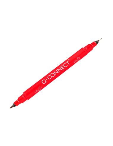 Rotulador Q-Connect Marcador Permanente Doble Punta Color Rojo 0,4 Mm Y 1 Mm