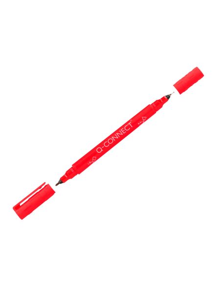 Rotulador Q-Connect Marcador Permanente Doble Punta Color Rojo 0,4 Mm Y 1 Mm