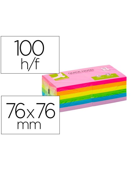 Bloc De Notas Adhesivas Quita Y Pon Q-Connect 76X76 Mm Fsc Colores Neon Y Pastel Surtidos