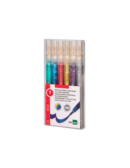 Rotulador Liderpapel Efecto Purpurina Metalizada Punta Reversible Bolsa De 6 Unidades Colores Surtidos